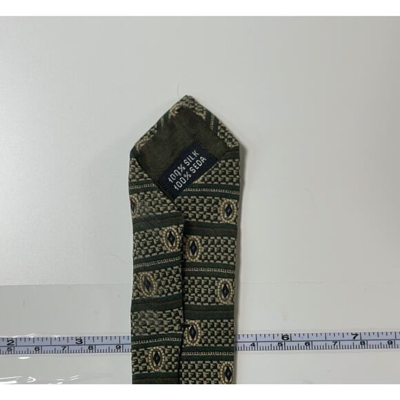 Stafford 100% Silk Tie Green Gold Navy Geometric Pattern Made in Italy 57” - Picture 7 of 9